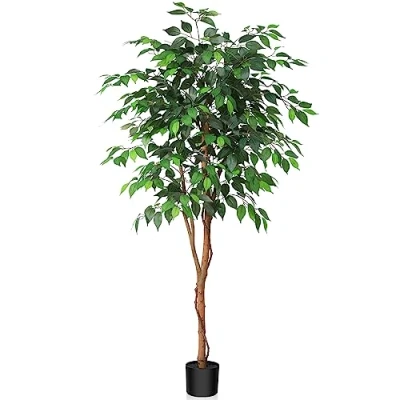 Afbeelding van Kazeila Kunstplant voor binnen, 150 cm, kunstboom, ficus, met natuurlijke stammen, kunstplant, groot, buiten, huis, decoratie