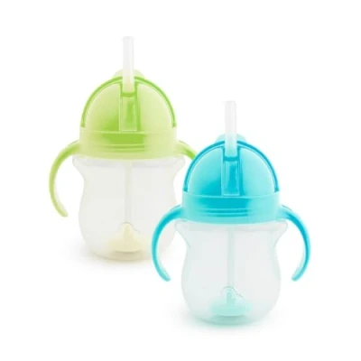 Image de Munchkin Tasse avec Paille Click Lock Tip &amp; Sip, Biberon Lestée pour Bébé et Nourrisson, Enfant Antifuites sans BPA, Compatible Lave Vaisselle 207 ml, Lot de 2, Vert/Bleu