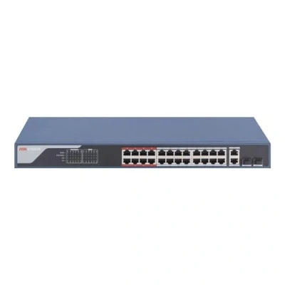 Afbeelding van Hikvision DS 3E1326P EI Netwerkschakelaar Fast Ethernet (10/100) Power over (PoE) (24 Havens), Netwerkschakelaar, Blauw