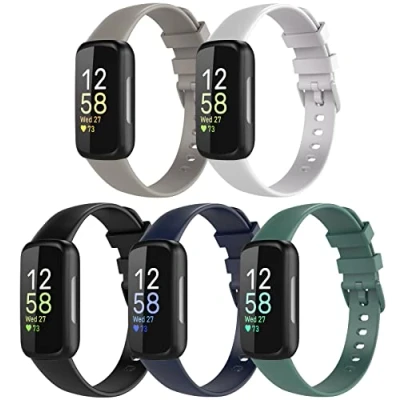 Afbeelding van TiMOVO Horlogebandje compatibel met Fitbit Inspire 3, horlogeband van siliconen, duurzame reservearmband voor 3 Tracker, klein, zwart/indigo/wit/grijs/dennengroen