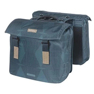 Image de Basil Elegance MIK Sacoche double 40 49 l, imperméable, durable en matériaux recyclés, avec plaque d&#039;adaptation verrouillable, idéale pour le quotidien et les courses