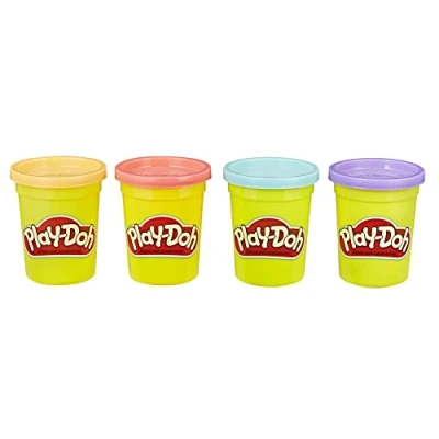 Image de Play Doh Pack de 4 pots 112 g pâte à modeler, couleurs gourmandes, pour enfants, bleu, rose, orange et violet
