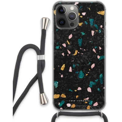 Afbeelding van Case Company® hoesje met Koord geschikt voor iPhone 13 Pro Max Terrazzo N10 Telefoonhoesje Zwart Extra Bescherming aan alle Kanten en Over de Schermrand