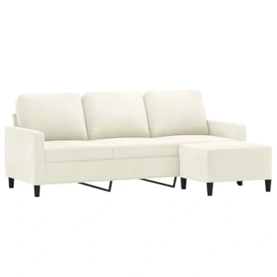 Image de vidaXL Canapé à 3 places avec repose pieds Crème 180 cm Velours