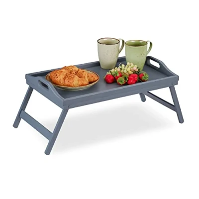 Afbeelding van Relaxdays bedtafel bamboe dienblad dienbladtafel ontbijt op bed grijs