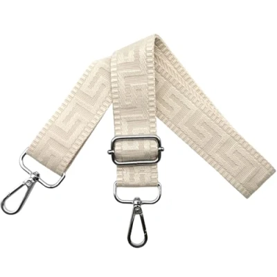 Afbeelding van K27 Tasriem, verstelbaar, schouderriem, 3,8 cm breed, met zilverkleurige karabijnhaak, draagriem voor handtassen, dames, zuiver beige