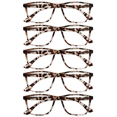 Image de OPULIZE NYX Lot de 5 lunettes anti reflets pour ordinateur et jeux vidéo, protection UV fatigue oculaire, monture rectangulaire, Marron écaille tortue, homme femme, tortue