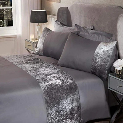 Image de Sienna en Velours écrasé Band Ensemble Housse de Couette Silver Double, 100% Polyester, Gris