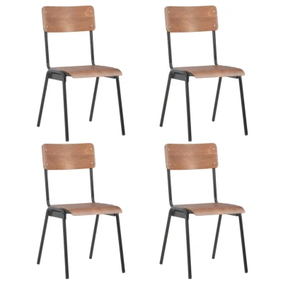 Afbeelding van Eetkamerstoelen 4 st massief multiplex staal bruin