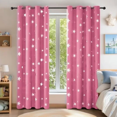 Afbeelding van Deconovo Gordijn met ogen, woonkamer, roze, 2 stuks