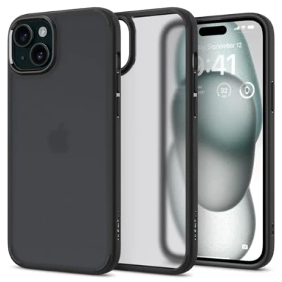 Image de Spigen Ultra Hybrid Coque de protection pour téléphone portable polycarbonate, polyuréthanne thermoplastique (TPU) noir givré Apple iPhone 15