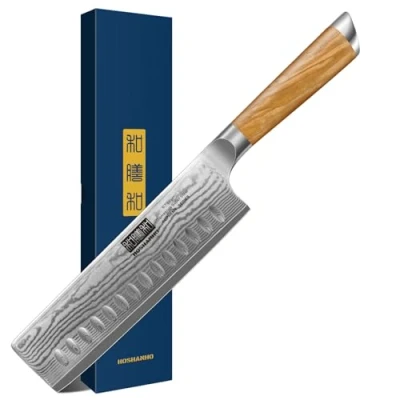 Afbeelding van HOSHANHO Damascus Nakiri keukenmes 16,5 cm van 67 lagen damaststaal, professioneel superscherp Japans mes met ergonomisch houten handvat