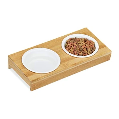 Afbeelding van Relaxdays dubbele voerbak standaard hondenvoerbak drinkbak kattenvoerbak hond