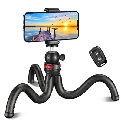 Afbeelding van CIRYCASE mobiele telefoonstatief, flexibel mini selfiestick statief voor smartphone met draadloze afstandsbediening, 360 graden draaibaar, draagbaar camerastatief, telefoonstatiefhouder, compatibel iPhone, Galaxy, sportcamera