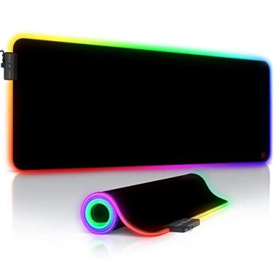 Afbeelding van CSL Computer Titanwolf RGB gaming muismat LED bureauonderlegger 800x300 mm XXL Multi Color 11 verlichtingsmodi 7 kleuren plus 4 effectmodi afwasbaar zwart