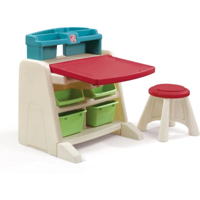 Afbeelding van Step2 Flip &amp; Doodle Easel Bureau met stoel voor kinderen 2 in 1 kinderbureau en schildersezel van plastic / kunststof Knutseltafel opbergruimte