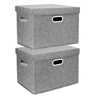 Afbeelding van Opbergdozen met deksel, groot, deksel voor garderobe, kinderkamer, het organiseren van huis en kantoor, 2 stuks, grijs