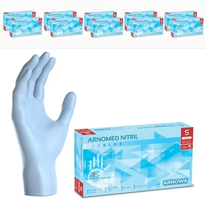 Afbeelding van ARNOMED Lichtblauwe wegwerphandschoenen, nitril handschoenen, maat S, 1000 stuks wegwerphandschoenen (10 dozen), poedervrij en latexvrij, XS, M, L XL