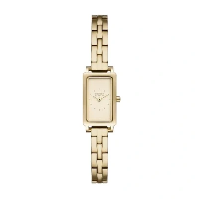 Afbeelding van Skagen Hagen dameshorloge, twee wijzers kwartsuurwerk met roestvrijstalen of leren band, Sepia goud, Armband