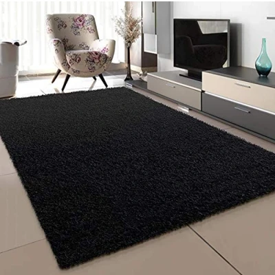 Afbeelding van SANAT Vloerkleed voor de woonkamer, hoogpolig, zwart, 60 x 110 cm