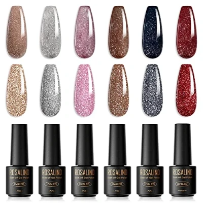 Image de ROSALIND vernis à ongles UV, 6 couleurs, mini ongles, gel de couleur pour en gel, paillettes, soak off, manucure, femme, mère, coffret cadeau, bricolage la maison