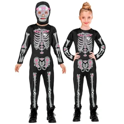 Afbeelding van Widmann Spook &amp; Skelet Kostuum Glitter En Glamour Hollywood Kind Zwart, Wit / Beige Maat 128 Halloween Verkleedkleding