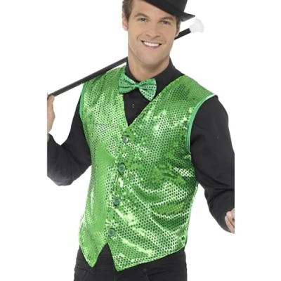 Afbeelding van SMIFFY&#039;S Groen gilet met lovertjes voor volwassenen M