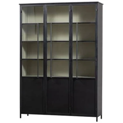 Afbeelding van WOOOD 3 deurs vitrinekast XL Exhibit Metaal Zwart 200x142x44 cm