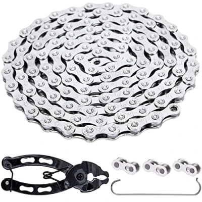 Afbeelding van YBEKI Fietsketting 9/10/11/12 versnellingen 1/2 inch x 11/128 116 schakels met 3 en schakelklem (zilver 9 versnellingen)
