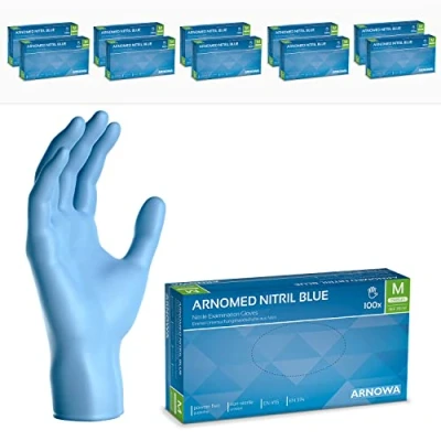 Afbeelding van ARNOMED nitril handschoenen, maat M, blauwe 1000 stuks wegwerphandschoenen, poedervrij en latexvrij, wegwerphandschoenen mechanische handschoen in