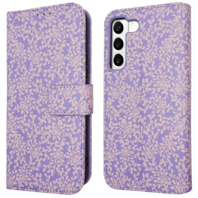 Afbeelding van iMoshion Hoesje Geschikt voor Samsung Galaxy S22 Met Pasjeshouder Design Bookcase smartphone Meerkleurig / Purple White Flowers