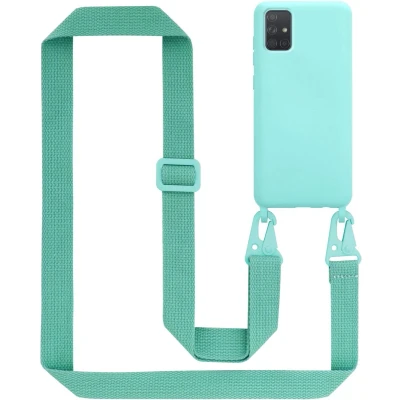 Afbeelding van Cadorabo Mobiele telefoon ketting geschikt voor Samsung Galaxy A71 4G in LIQUID TURKOOIS Silicone beschermhoes met lengte verstelbare koord riem