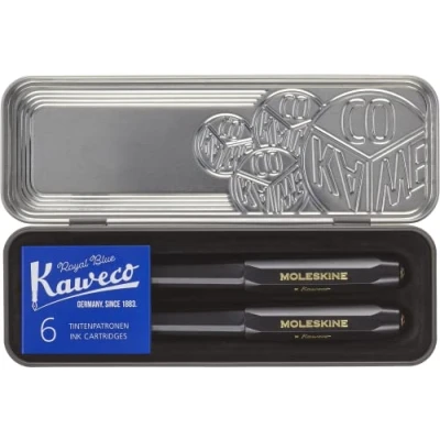 Image de Coffret boîte métallique Moleskine Kaweco Stylo plume et bille avec cartouches d’encre Noir