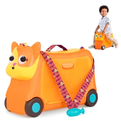 Afbeelding van B. toys Handbagage Voor kinderen Kattenkoffer Reiskoffer Met licht en geluid Kinderbagage om erop te zitten opbergruimte meisjes jongens vanaf