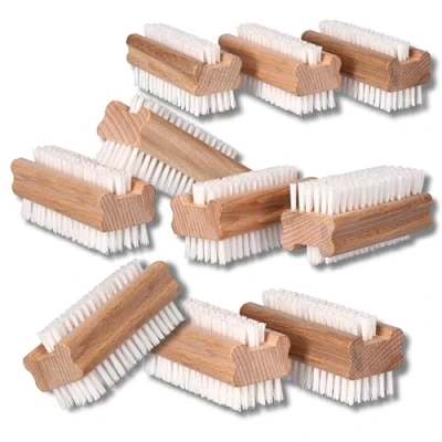Afbeelding van ToolSpace 10 x nagelborstel van beukenhout, robuuste en sterke borstelharen, reinigingsborstel voor het reinigen nagels, vuil, manicure, pedicure