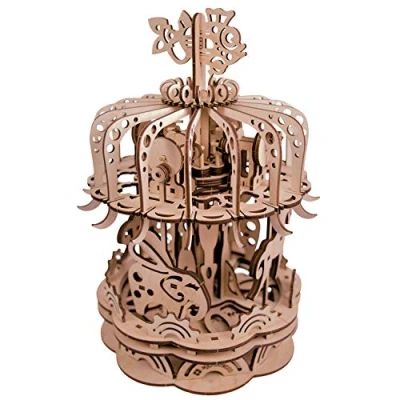 Afbeelding van Mr. Playwood Carrousel 3D houten puzzel Bouwpakket hout DIY Knutselen Miniatuur 159 onderdelen