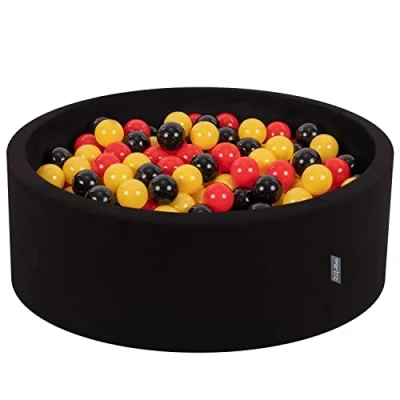 Afbeelding van KiddyMoon 90 x 30 cm met 200 ballen een diameter van 7 cm, rond ballenbad voor baby&#039;s, gemaakt in de EU, België: zwart/geel/rood