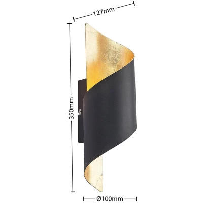 Afbeelding van Lindby wandlamp Desirio, zwart/goud, 35cm, metaal