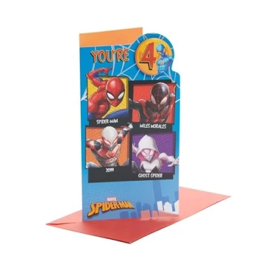 Afbeelding van UK Greetings Marvel 4 jaar verjaardagskaart voor hem/jongen met envelop badgemotief Spider Man, 121 mm x 229
