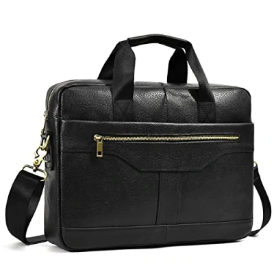 Afbeelding van 15,6 inch laptoptas voor heren, leer, aktetas, schoudertas, handtas mannen, zakelijke tas, notebooktas, kantoortas, 3317 Zwart, Retro