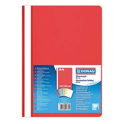 Afbeelding van DONAU 1702001PL 04 10 stuks A4 kunststof mappen, rood, van milieuvriendelijke polypropyleenfolie, 120/180 µm, met transparante klep, voor kantoor en school, inhoud ca. 200 vellen