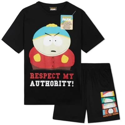 Afbeelding van South Park Pyjama, shorts, heren, pyjamasets, zomer, comfortabele nachtkleding, cadeau voor fan van Stan Kyle Cartman en Kenny, zwart., M