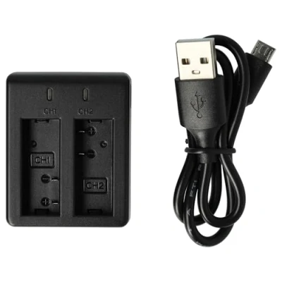 Afbeelding van vhbw Dual USB C oplader compatibel met Apeman A77 4K UHD, A80 UHD camera, actiecamera, oplader, oplaadindicator, zwart