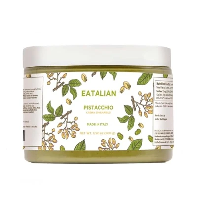 Afbeelding van EATALIAN by AMZ BETTER pistachecrème, heerlijke spread met zoete en unieke smaak, ideaal op brood, perfect ijs, voor het vullen van taarten cakes, 500 g gemaakt