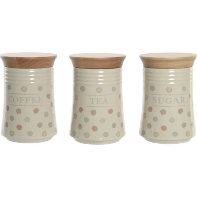 Afbeelding van Tin DKD Home Decor Beige Bamboe Keramiek Stippen 10 x 16 cm (3 Stuks)