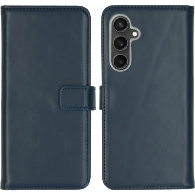 Afbeelding van Selencia Hoesje Geschikt voor Samsung Galaxy S23 FE Met Pasjeshouder Echt Lederen Bookcase Blauw