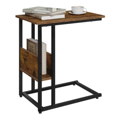 Afbeelding van WOLTU Salontafel voor woonkamer, C vorm, zijbank, nachtkastje met metalen frame, rustiek bruin