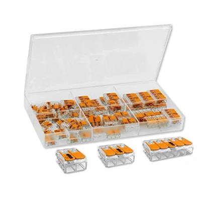 Afbeelding van WAGO klemmen (61 stuks) assortiment, set bestaande uit: 27x 221 412 20x 413 14x 415 in overzichtelijke assortimentsdoos geordend
