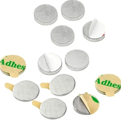 Afbeelding van vasalat Set van 12 platte magneten vernikkeld neodymium met zelfklevende metalen schijven, Ø 10 mm