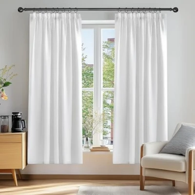 Afbeelding van Deconovo Set van 2 thermische verduisteringsgordijnen, koudewerend, voor slaapkamer, volwassenen, keuken, woonkamer, modern design, plooiband, lichtwit, grijs, 168 x 183 cm